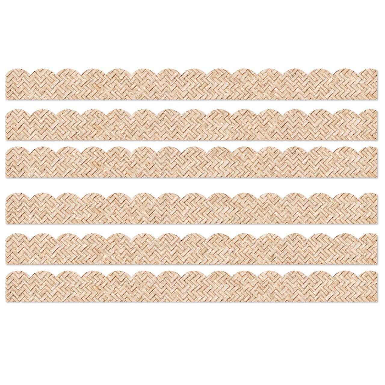 True to You Woven Bamboo Scalloped Bulletin Board Borders, 39 Feet Per Pack, 6 Packs